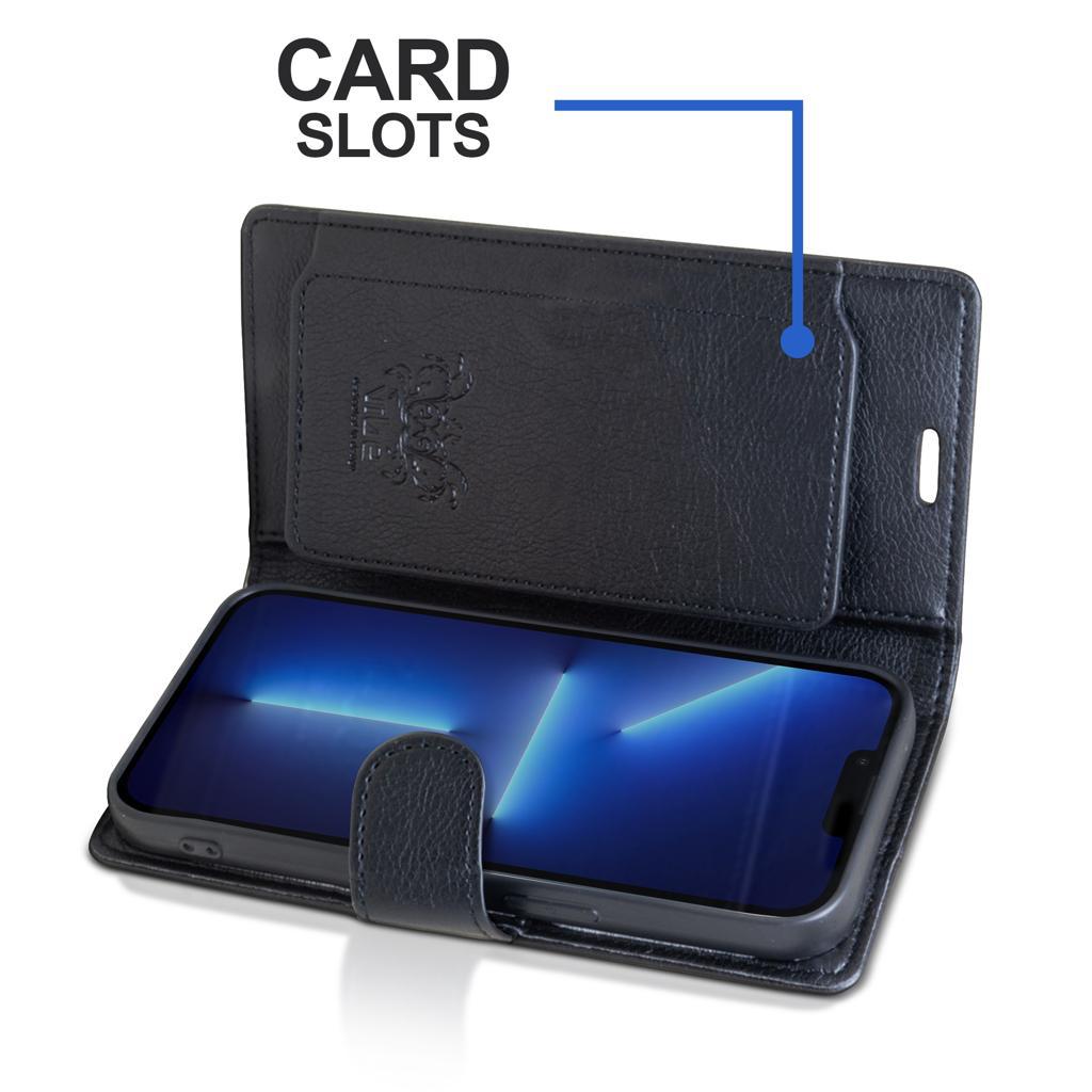 iPhone Wallet Case Genuine PU Leather with Magnetic Closure - Black/Red