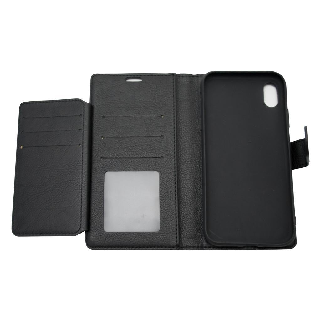 iPhone Wallet Case Genuine PU Leather with Magnetic Closure - Black/Red