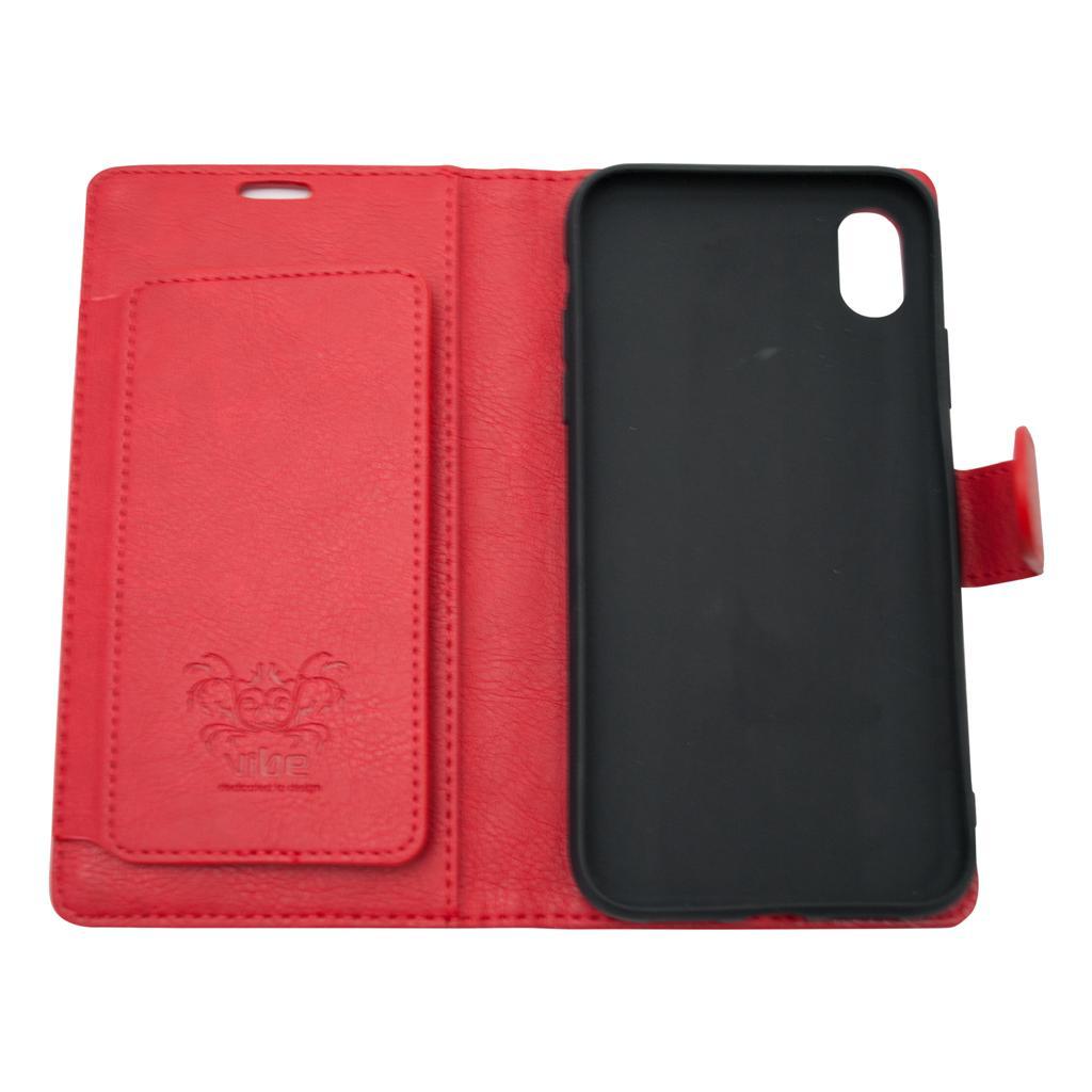 iPhone Wallet Case Genuine PU Leather with Magnetic Closure - Black/Red