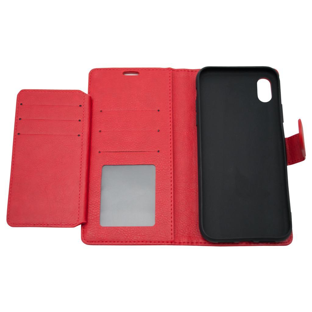 iPhone Wallet Case Genuine PU Leather with Magnetic Closure - Black/Red