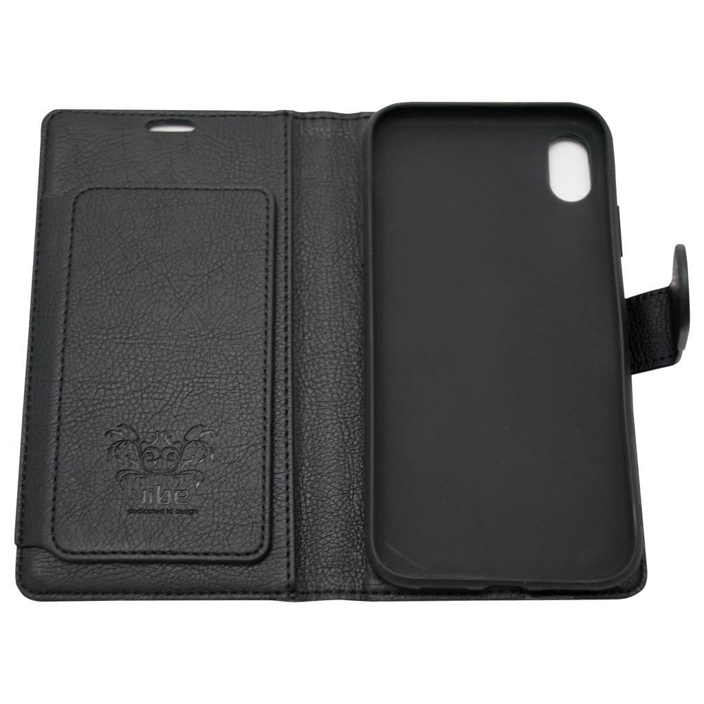 iPhone Wallet Case Genuine PU Leather with Magnetic Closure - Black/Red